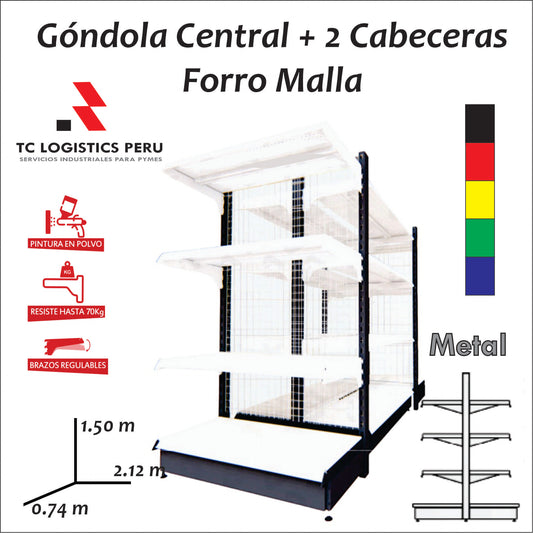 GONDOLA IMPORTADA CENTRAL DE 1 CUERPO CON 2 CABECERAS FORRO MALLA