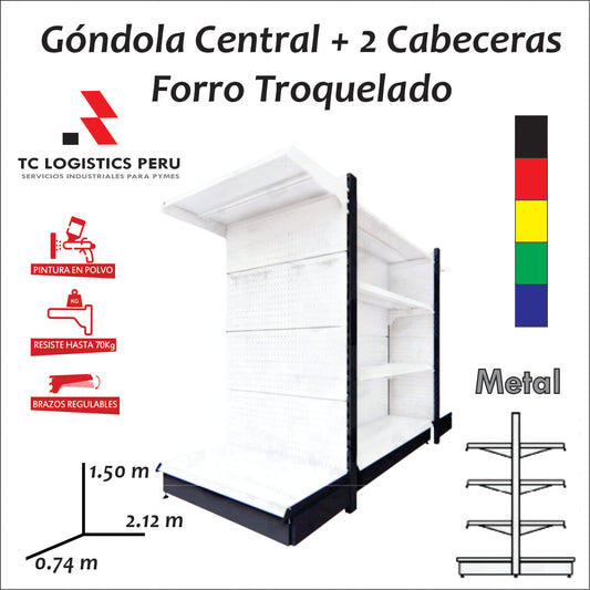 GONDOLA IMPORTADA CENTRAL DE 1 CUERPO CON 2 CABECERAS FORRO TROQUELADO